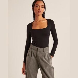 Abercrombie A&F -Long Sleeve Ottoman Square Neck Bodysuit - NWT - Black - Size S